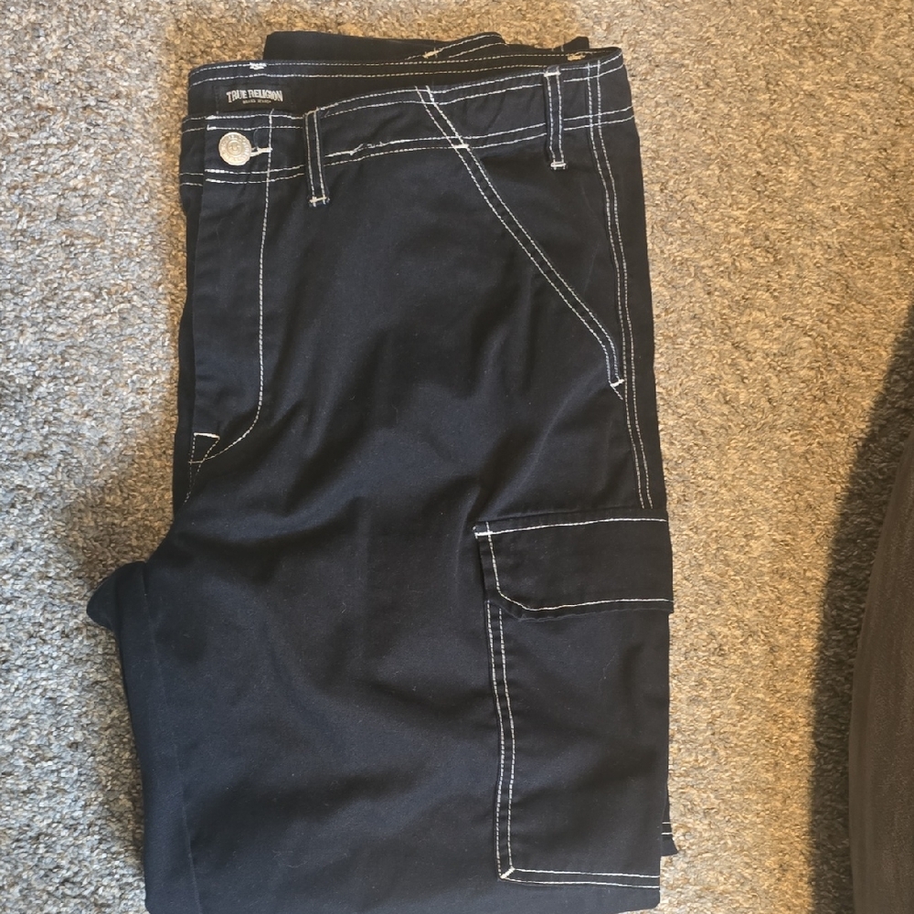 True Religion Black Denim Jeans with White Stitching